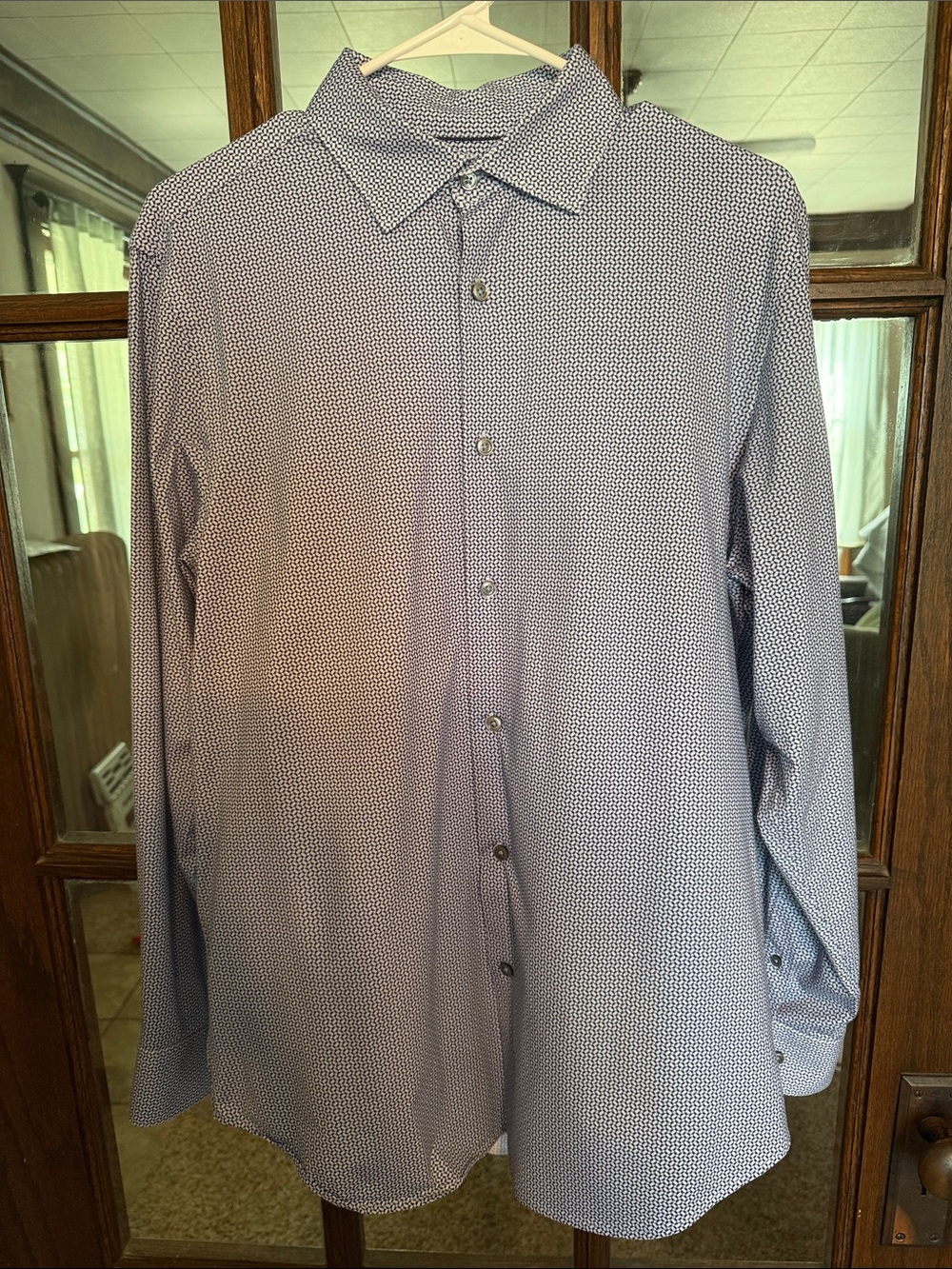 Bugatchi Mens OoohCotton Tech 8-Way Stretch Geometric Shirt Sky AF9333K60 M